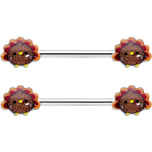 Load image into Gallery viewer, 14G 9/16 Cute Colorful Turkeys Barbell Nipple Ring Set