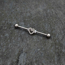 Load image into Gallery viewer, 14G Clear Gem Open Heart Valentine Industrial Barbell 38mm