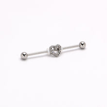 Load image into Gallery viewer, 14G Clear Gem Open Heart Valentine Industrial Barbell 38mm