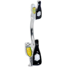 Load image into Gallery viewer, Champagne Bottle Flute Yellow Holiday Double Mount Belly Ring