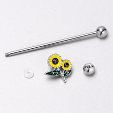 Load image into Gallery viewer, 14G Cheery Inlay Sunflowers Industrial Barbell 38mm