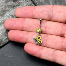 将图片加载到图库查看器,Yellow Gem Cheery Inlay Sunflowers Dangle Belly Ring