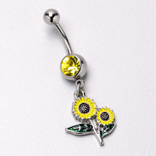 将图片加载到图库查看器,Yellow Gem Cheery Inlay Sunflowers Dangle Belly Ring