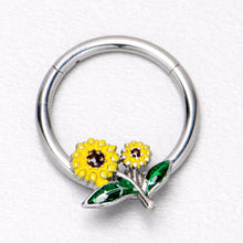将图片加载到图库查看器,16G 3/8 Cheery Inlay Sunflowers Hinged Segment Ring