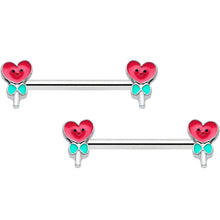 Load image into Gallery viewer, 14G 9/16 Sweet Happy Heart Lollipop Barbell Nipple Ring Set