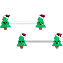 Load image into Gallery viewer, 14G 9/16 Happy Christmas Tree Hat Barbell Nipple Ring Set