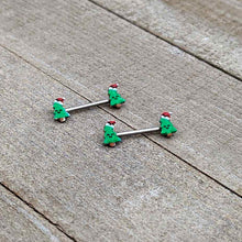 Load image into Gallery viewer, 14G 9/16 Happy Christmas Tree Hat Barbell Nipple Ring Set