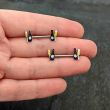 Load image into Gallery viewer, 14G 9/16 Champagne Bottle Flute Yellow Barbell Nipple Ring Set