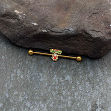 Load image into Gallery viewer, 14G Gold Hue Merry Christmas Santa Inlaid Industrial Barbell 38mm