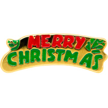 Load image into Gallery viewer, Gold Tone Merry Christmas Inlaid Red Green Barbell Tongue Ring