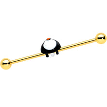 Load image into Gallery viewer, 14G Gold Tone Round Penguin Face Holiday Industrial Barbell 38mm