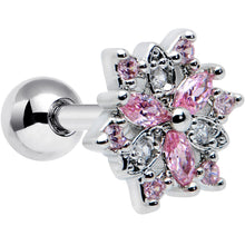 Load image into Gallery viewer, 16G 1/4 Pink Clear CZ Gem Snowflake Cartilage Tragus Earring