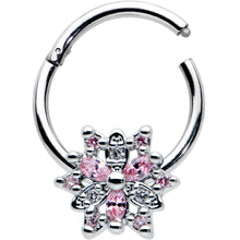 将图片加载到图库查看器,16G 3/8 Clear Pink CZ Gem Snowflake Hinged Circular Ring