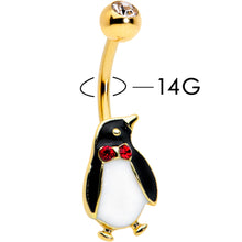 Load image into Gallery viewer, Clear Red Gem Gold Tone Bow Tie Penguin Holiday Belly Ring