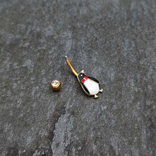 Load image into Gallery viewer, Clear Red Gem Gold Tone Bow Tie Penguin Holiday Belly Ring