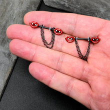 Load image into Gallery viewer, 14G 11/16 Black Vampire Fangs Chain Dangle Nipple Ring Set