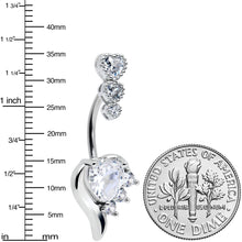 将图片加载到图库查看器,Clear CZ Gem Triple Drop Flare Heart Valentine Double Mount Belly Ring