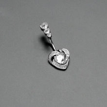 Load image into Gallery viewer, Clear CZ Gem Triple Drop Swirl Heart Valentine Double Mount Belly Ring