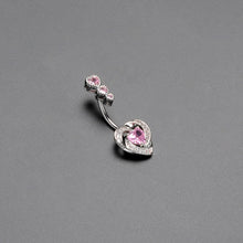 Load image into Gallery viewer, Pink CZ Gem Triple Drop Swirl Heart Valentine Double Mount Belly Ring