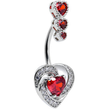 Load image into Gallery viewer, Red CZ Gem Triple Drop Swirl Heart Valentine Double Mount Belly Ring