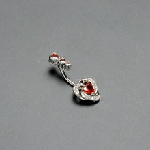 Load image into Gallery viewer, Red CZ Gem Triple Drop Swirl Heart Valentine Double Mount Belly Ring