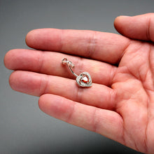 Load image into Gallery viewer, Red CZ Gem Triple Drop Swirl Heart Valentine Double Mount Belly Ring