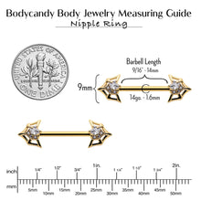Load image into Gallery viewer, 14G 5/8 Clear Gem Gold Tone Spider Bat Barbell Nipple Ring Set