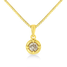 Load image into Gallery viewer, 14K Yellow Gold Plated .925 Sterling Silver 1/2 Cttw Brilliant Round Cut Diamond Solitaire Milgrain 18" Pendant Necklace (K-L Color, I2-I3 Clarity)