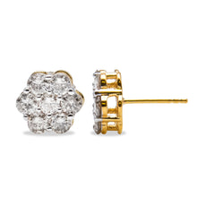 Load image into Gallery viewer, 14K Yellow Gold 2.0 Cttw Diamond Floral Cluster Stud Earring with Screw Back (H-I Color, SI1-SI2 Clarity)