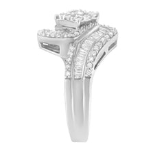 Load image into Gallery viewer, 14K White Gold 1 Cttw Baguette and Round Diamond Floral Swirl Cluster Cocktail Ring