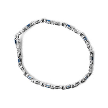 将图片加载到图库查看器,10K White Gold 5x4mm Oval Sapphire Gemstone and 1/10 Cttw Diamond Prong Set "X" Link Bracelet - Size 7" (H-I Color, SI1-SI2 Clarity)