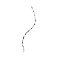 将图片加载到图库查看器,10K White Gold 5x4mm Oval Sapphire Gemstone and 1/10 Cttw Diamond Prong Set "X" Link Bracelet - Size 7" (H-I Color, SI1-SI2 Clarity)