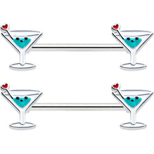 Load image into Gallery viewer, 14G 9/16 Sweet Martini Glass Heart Barbell Nipple Ring Set
