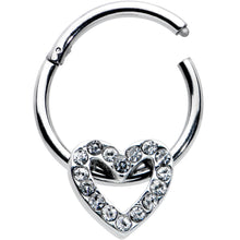 Load image into Gallery viewer, 16G 3/8 Clear Gem Open Heart Valentine Hinged Segment Ring