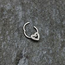 Load image into Gallery viewer, 16G 3/8 Clear Gem Open Heart Valentine Hinged Segment Ring
