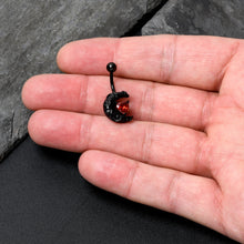 将图片加载到图库查看器,Red CZ Gem Black Scroll Moon Heart Belly Ring