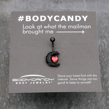 将图片加载到图库查看器,Red CZ Gem Black Scroll Moon Heart Belly Ring