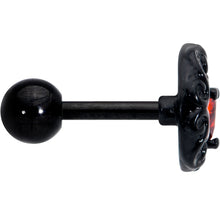 Load image into Gallery viewer, 16G 1/4 Red CZ Gem Black Scroll Moon Heart Cartilage Tragus Earring