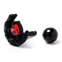 Load image into Gallery viewer, 16G 1/4 Red CZ Gem Black Scroll Moon Heart Cartilage Tragus Earring