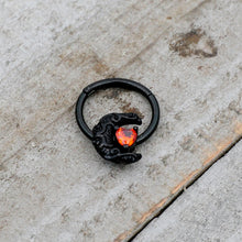 Load image into Gallery viewer, 16G 3/8 Red CZ Gem Black Scroll Moon Heart Hinged Segment Ring