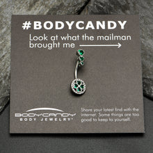 Load image into Gallery viewer, Green Clear Gem Triple Drop Heart Shamrock Double Mount Belly Ring