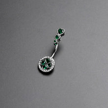 Load image into Gallery viewer, Green Clear Gem Triple Drop Heart Shamrock Double Mount Belly Ring