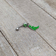 Load image into Gallery viewer, Green Gem Glow in Dark Leprechaun Boot St Patricks Dangle Belly Ring