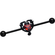将图片加载到图库查看器,14G Red CZ Gem Black Passion Heart Industrial Barbell 38mm