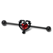 将图片加载到图库查看器,14G Red CZ Gem Black Passion Heart Industrial Barbell 38mm