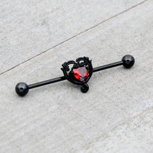 将图片加载到图库查看器,14G Red CZ Gem Black Passion Heart Industrial Barbell 38mm