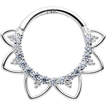 Load image into Gallery viewer, 16G 3/8 Clear CZ Gem 14k White Gold Filigree Hinged Segment Ring
