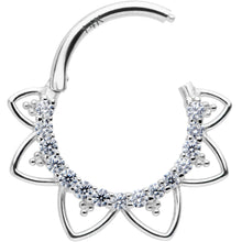 Load image into Gallery viewer, 16G 3/8 Clear CZ Gem 14k White Gold Filigree Hinged Segment Ring