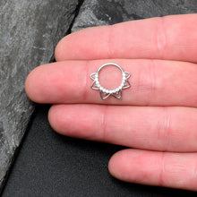 Load image into Gallery viewer, 16G 3/8 Clear CZ Gem 14k White Gold Filigree Hinged Segment Ring