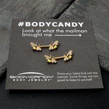 Load image into Gallery viewer, 14G 9/16 Clear CZ Gem Gold Hue Honey Bees Barbell Nipple Ring Set